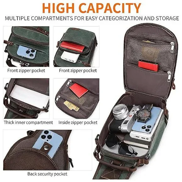 Sling Bag for Men Waxed Canvas Crossbody Bag Chest Bag Water Green